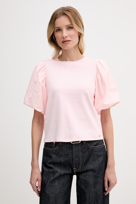 Pedro del Hierro bluzka damska z bawełną różowa gładka 4533913