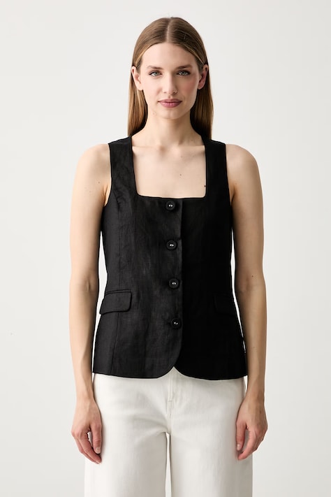 Pedro del Hierro kamizelka jednorzędowa damska lniana czarna 7653732