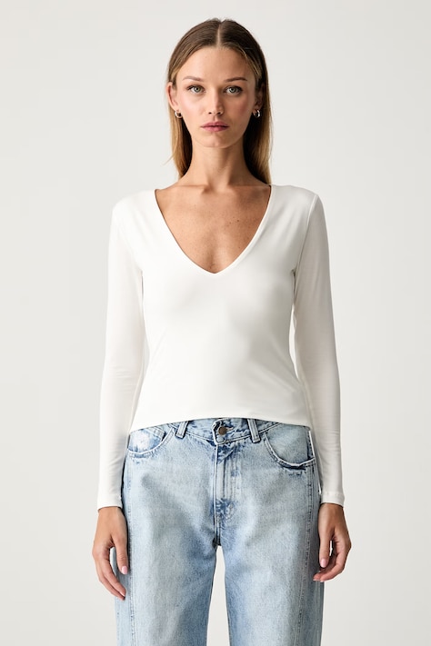 Le Privé bluzka damska z modalem ODILE TOP BLANC beżowa gładka LP00687
