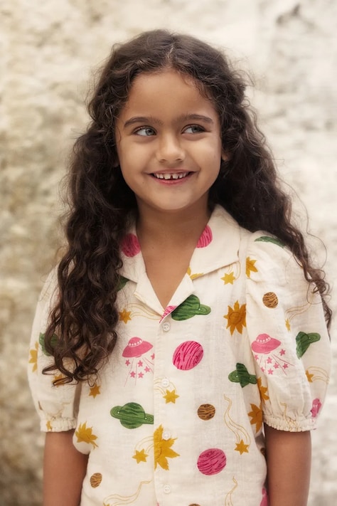 Mini Rodini bluzka bawełniana dziecięca Space kolor beżowy wzorzysta 26220158