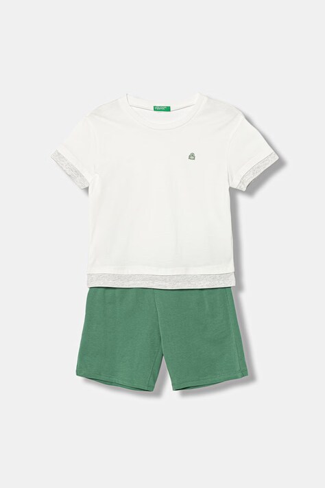 United Colors of Benetton piżama dwuczęściowa dziecięca bawełniana beżowa 30960P09Y