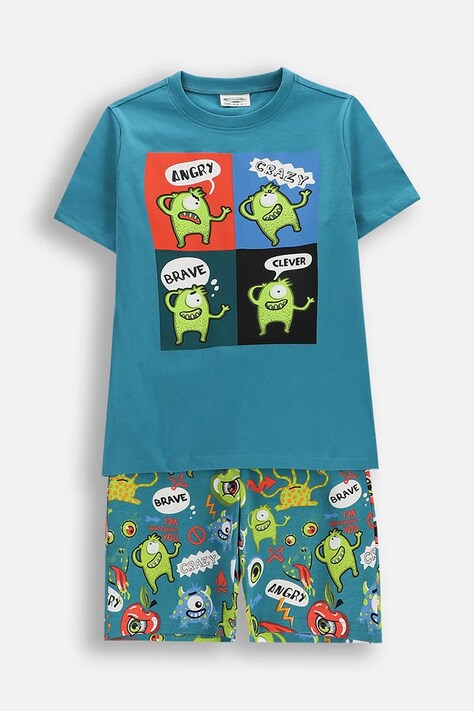 Coccodrillo piżama dziecięca bawełniana turkusowa PYJAMAS