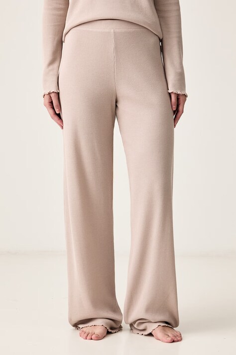 BOSS Spodnie piżamowe damskie z bawełną Cosy Waffle Pants beżowe 50557176