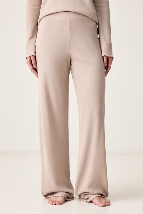 BOSS Spodnie piżamowe damskie z bawełną Cosy Waffle Pants beżowe 50557176