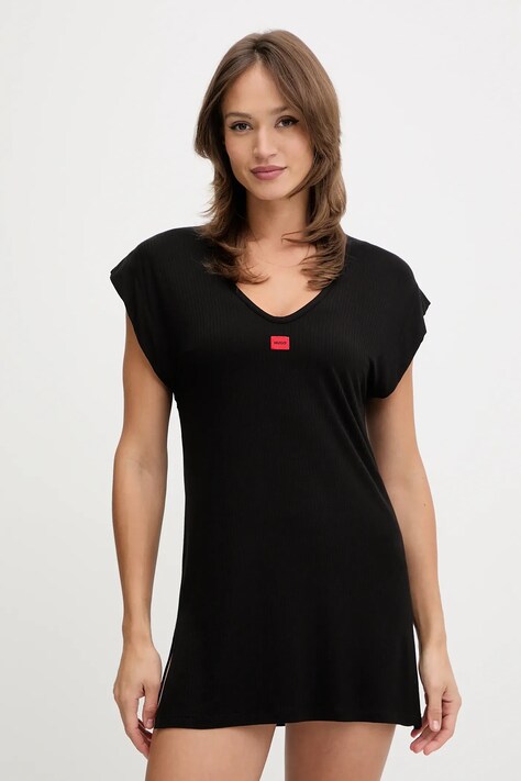 HUGO sukienka plażowa SIGNATURE B. DRESS kolor czarny 50555745