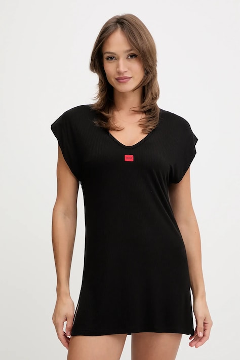 HUGO sukienka plażowa SIGNATURE B. DRESS kolor czarny 50555745