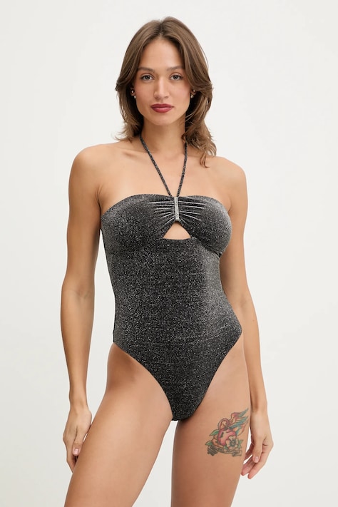 Karl Lagerfeld jednoczęściowy strój kąpielowy kolor szary lekko usztywniona miseczka B1W46016