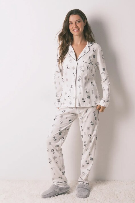 women'secret piżama SNOOPY damska kolor biały bawełniana 3132163