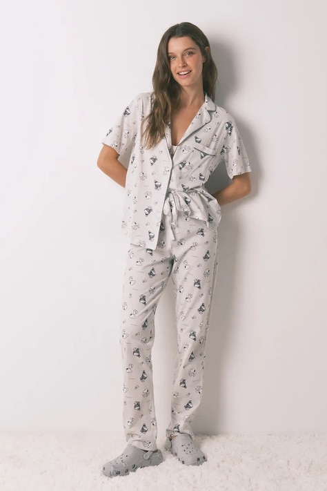 women'secret piżama bawełniana SNOOPY damska kolor szary bawełniana 3132164
