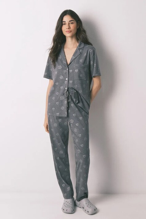 women'secret piżama bawełniana damska kolor szary bawełniana 3132222