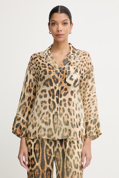 ERMANNO Firenze bluzka lounge damska z wiskozy beżowa w panterkę D48EK068EC3