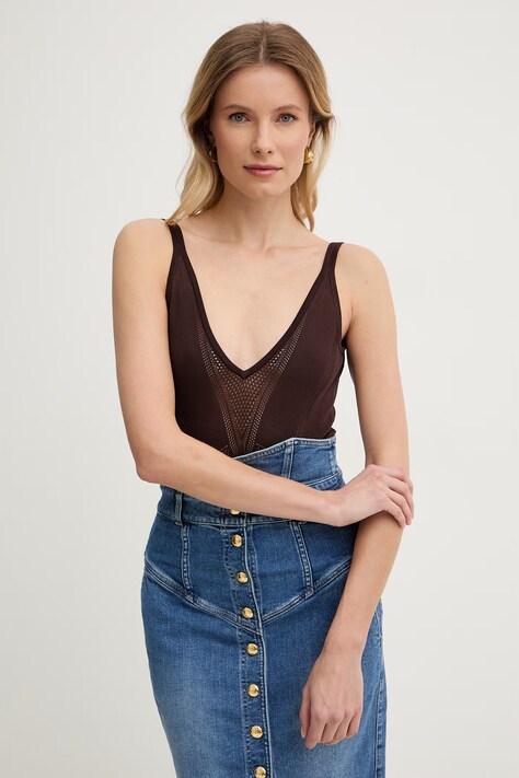 Elisabetta Franchi body damskie z wiskozy brązowe BK80W61E2