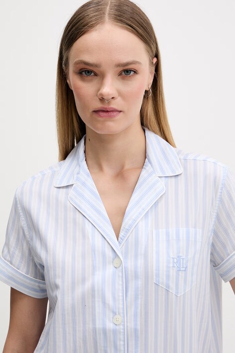 Lauren Ralph Lauren piżama dwuczęściowa damska z bawełną niebieska ILN72512