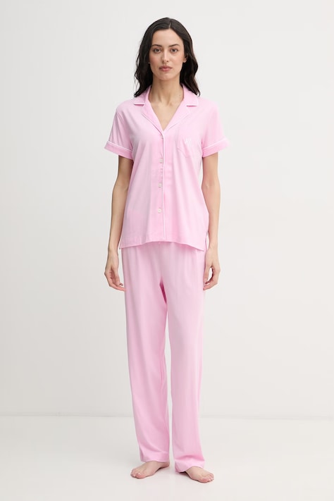 Lauren Ralph Lauren piżama dwuczęściowa damska z bawełną różowa ILN92509