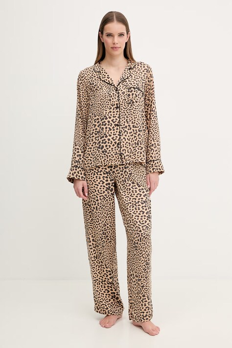 Dkny piżama damska kolor beżowy satynowa YI90099