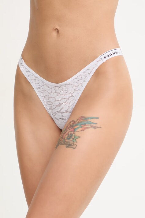 Calvin Klein Underwear stringi damskie koronkowe fioletowe LV00QD5154