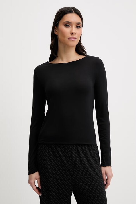 United Colors of Benetton longsleeve piżamowy z domieszką lnu damska kolor czarny 3UEV3M08D