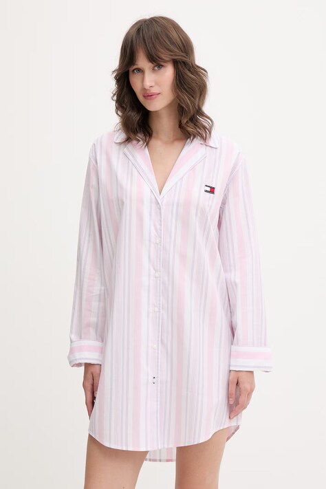 Tommy Hilfiger πουκάμισο πιτζάμας γυναικείο βαμβακερό ροζ UW0UW06549