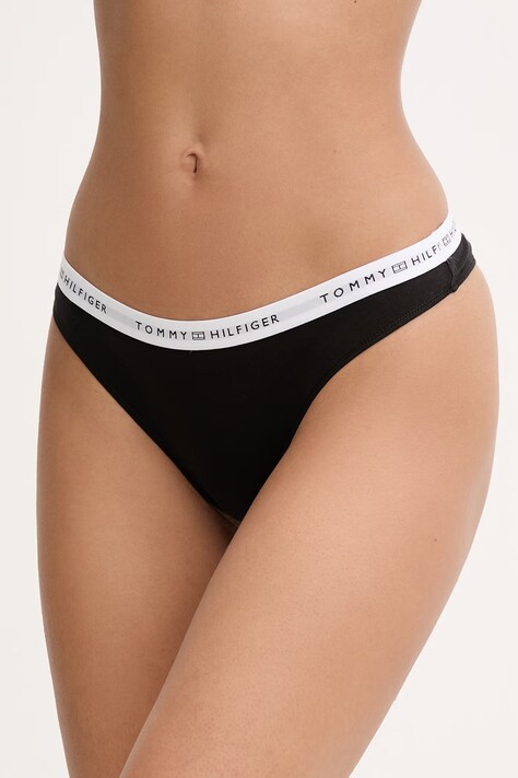 Tommy Hilfiger stringi damskie bawełniane z elastanem czarne UW0UW05875
