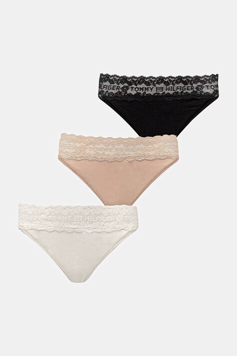 Tommy Hilfiger figi damskie bawełniane z elastanem 3-pack beżowe UW0UW06338