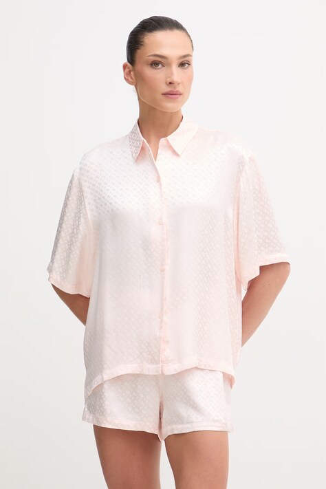BOSS pyžamová košile dámská z viskózy B Monogram_Top růžová 50561023