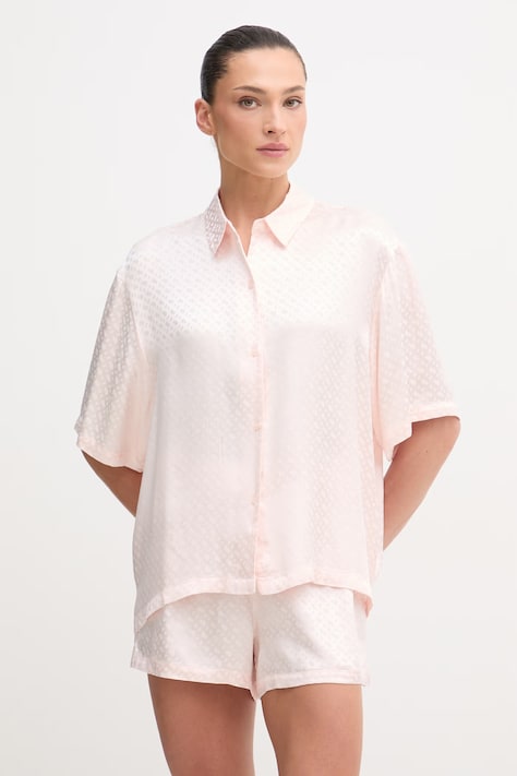 BOSS pyžamová košile dámská z viskózy B Monogram_Top růžová 50561023