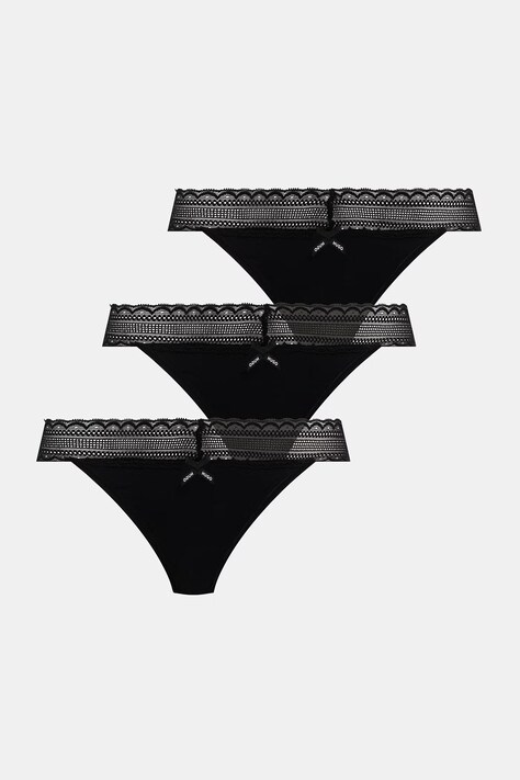 HUGO chiloți tanga pentru femei, din bumbac cu elastan TRIPLET LACE STRING pachet de 3 negre 50557221
