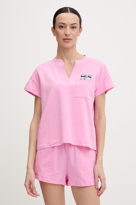 Karl Lagerfeld piżama damska bawełniana z elastanem IKON różowa B2W45005