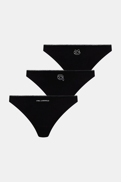 Karl Lagerfeld stringi damskie z bawełną IKON 3-pack czarne B2W47013