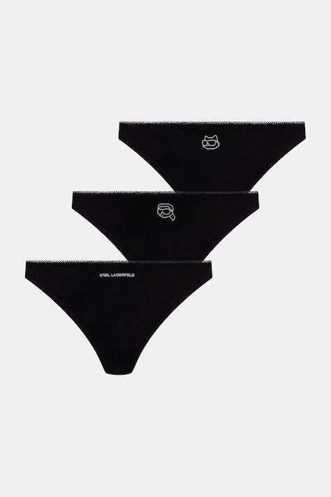 Karl Lagerfeld stringi damskie z bawełną IKON 3-pack czarne B2W47013