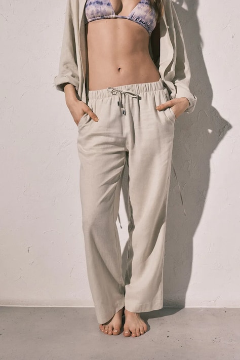 Plážové kalhoty s přídavkem lnu women'secret béžová barva, 5543668