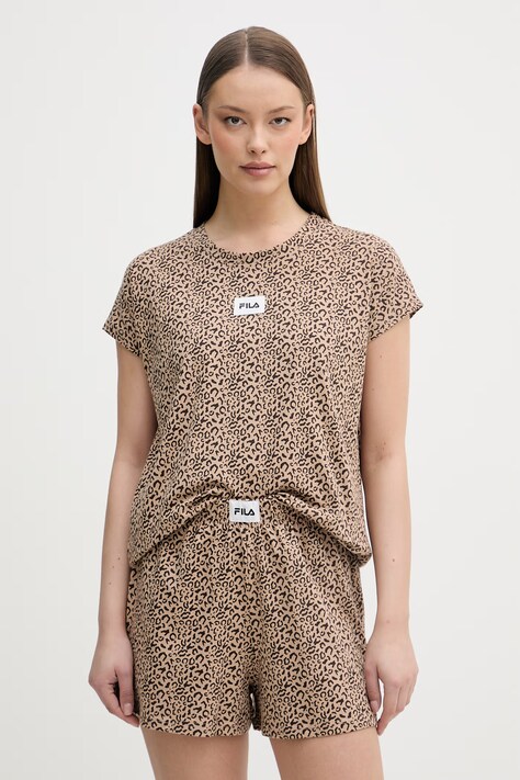 Fila piżama dwuczęściowa damska bawełniana z elastanem brązowa FPS4233