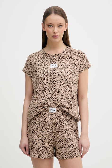 Fila piżama dwuczęściowa damska bawełniana z elastanem brązowa FPS4233