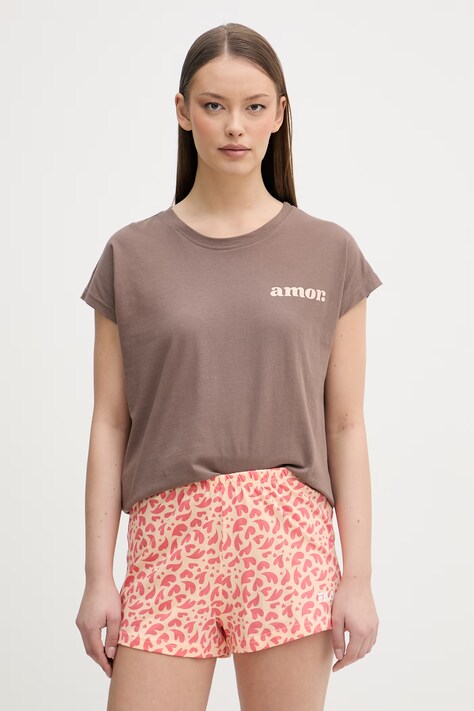 Fila piżama dwuczęściowa damska bawełniana brązowa FPS4236