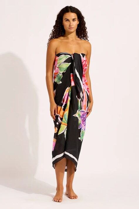 Seafolly plážová sukně dámská Hothouse Floral Sarong černá 55627-SG