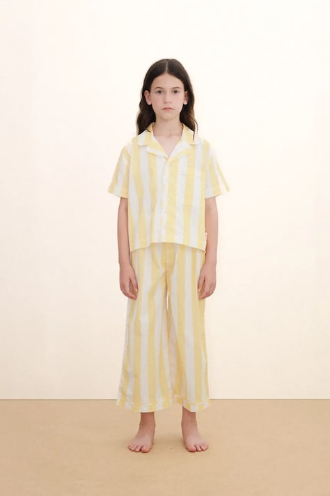 Tinycottons piżama bawełniana dziecięca YELLOW STRIPES SET kolor żółty wzorzysta SS26-479