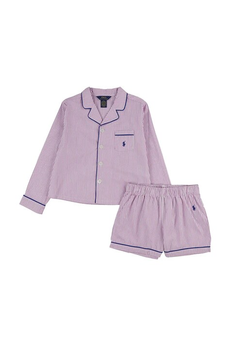 Polo Ralph Lauren piżama bawełniana dziecięca kolor różowy gładka 3P0285