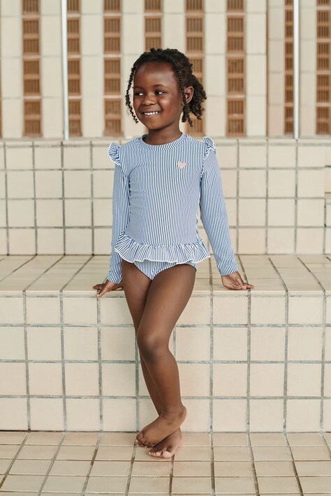 Liewood costume da bagno a maniche lunghe per bambini Sille Seersucker Swimsuit blu LW19637