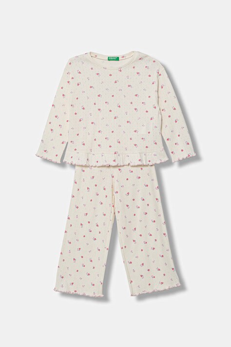 United Colors of Benetton piżama dwuczęściowa dziecięca bawełniana beżowa 3OJC0P0A0