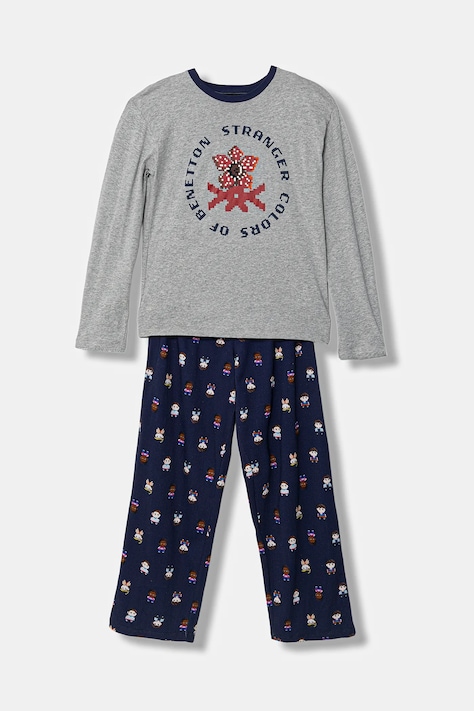 United Colors of Benetton piżama bawełniana dziecięca kolor szary wzorzysta 30960P09I