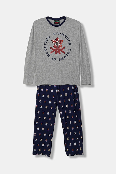 Детская хлопковая пижама United Colors of Benetton цвет серый узор 30960P09I