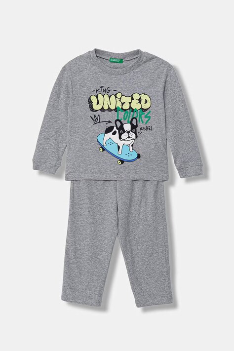 United Colors of Benetton piżama dwuczęściowa dziecięca bawełniana szara 30960P09U