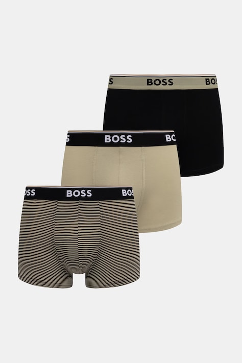 BOSS boxerky pánske bavlnené s elastanom Trunk 3P Power Desig 3-pak zelené 50554443