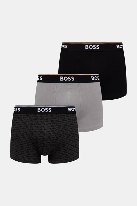 BOSS bokserki męskie bawełniane z elastanem Trunk 3P Power Desig 3-pack szare 50554443