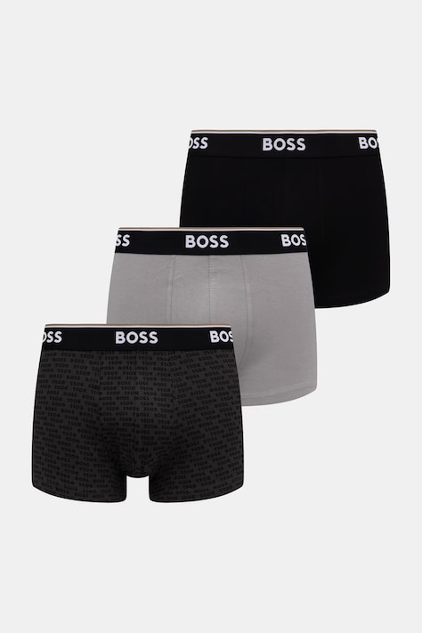 BOSS boxeri pentru bărbați, din bumbac cu elastan Trunk 3P Power Desig pachet de 3 gri 50554443