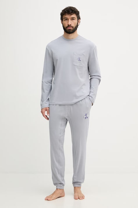 Calvin Klein Underwear dvojdielne pyžamo pánske bavlnené s elastanom sivé LV00NM2999