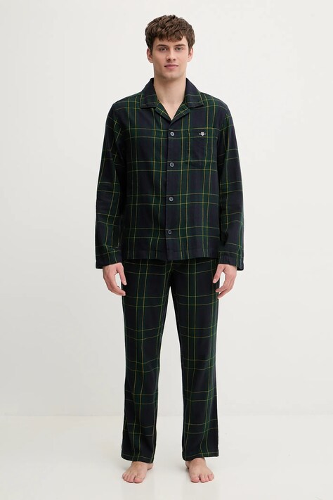 Gant piżama bawełniana męska kolor zielony wzorzysta 902539500