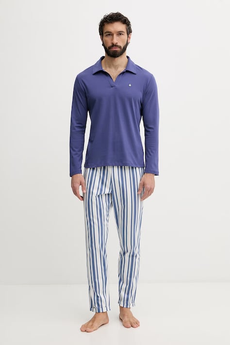 United Colors of Benetton pyžamo pánske bavlnené tmavomodré 3MFL4P035