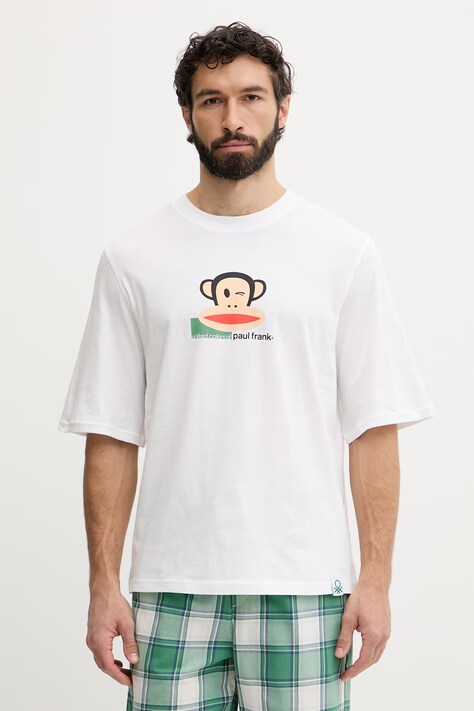 United Colors of Benetton pyžamová košeľa pánska bavlnená biela 3VR54M02A