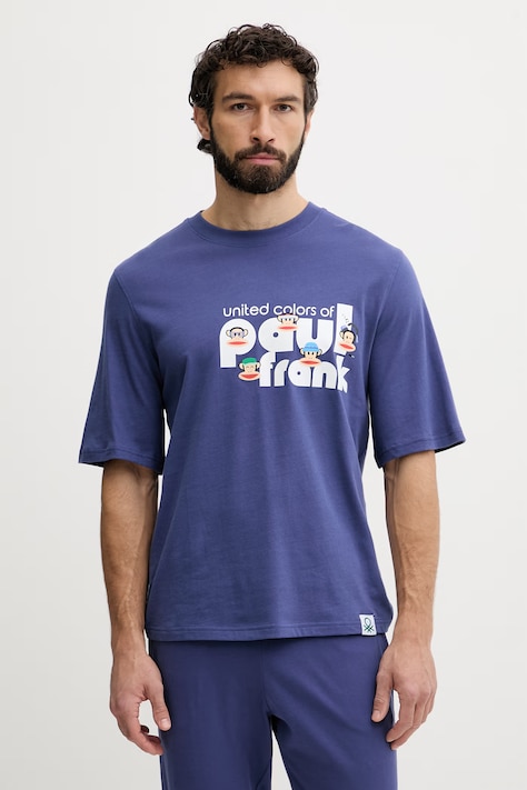 United Colors of Benetton koszulka piżamowa męska bawełniana granatowa 3VR54M02A